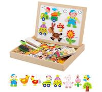 Magnetic Drawing Board for Kids - 30.5×23.5×3.6 Cm Wooden Drawing & Writing Board | Double-Sided Whiteboard Toy with Magnetic Letters & Educational Activities for Preschool Boys & Girls, Home