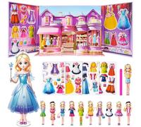 Magnetic Dress Up Dolls Book for Girls 3-7, Princess Paper Dolls with 3D City Buildings, Travel-Friendly Quiet Toy - Easter & Birthday Gift for Toddlers(A)