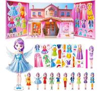 Magnetic Dress Up Dolls Book for Girls 3-7 Years, Princess Paper Doll Set with 3D City Buildings, Travel-Friendly Quiet Toy - Easter & Birthday Gift for Toddlers(B)