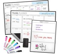Magnetic Dry Erase Calendar Bundle for Fridge: 3 Boards Included - Monthly, Weekly, Daily Calendar Whiteboard 17'x12-6 Fine Tip Markers and Large Eraser with Magnets, Refrigerator White Board Wall