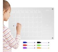 Magnetic Dry Erase Calendar for Refrigerator - Clear Acrylic Weekly Planning Board, 5-Star Monthly Refrigerator Whiteboard, Transparent Fridge Calendar with 6 High-Contrast Markers
