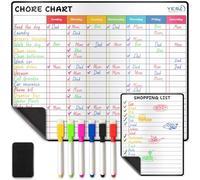 Magnetic Dry Erase Chore Chart for Fridge - 36 x 29 cm - Whiteboard Organiser with Shopping List, 6 Colourful Markers & Eraser - Refrigerator White Board for Family Tasks & Schedules - by Yes4Quality
