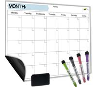 Magnetic Dry Erase Monthly Calendar for Fridge - No Stains or Ghosts - 4 Dry Erase Markers and Large Eraser - Monthly Planner Kitchen, 17x12” White Board for Refrigerator
