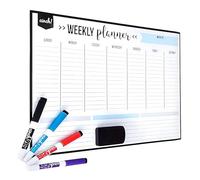 Magnetic Dry Erase Weekly Calendar for Fridge: with Stain Resistant Technology - 17x12-4 Fine Tip Markers and Large Eraser with Magnets - Whiteboard Organizer Planner: Refrigerator White Board