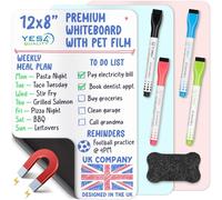 Magnetic Dry Erase White Board Set for Fridge - A4 / 12x8 / 30x20cm - 8 Pcs, Multicoloured - 3 Stain Resistant Whiteboard Sheets with 4 Markers & Eraser - Refrigerator Board Planner - by Yes4Quality