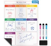 Magnetic Dry Erase Whiteboard Calendar for Fridge - A3 / 40 x 30 cm - Refrigerator White Board Sheet with 3 Colourful Markers & Eraser - Weekly Meal Planner & Organiser for Family - by Yes4Quality