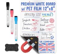Magnetic Dry Erase Whiteboard Sheet for Fridge - A4 / 12x8 / 30x20cm - Stain-Resistant with 3 Markers & Big Eraser with Magnets - Small Refrigerator White Board Planner & Organiser - by Yes4Quality