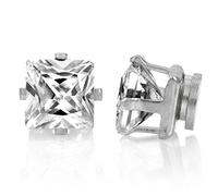 Magnetic Earrings Square Crystal Clip On Stud Magnet Non Piercing Ear Rings Gift Jewellery Jewelry for Her Him Women Men Girls Boys Unisex - 4mm, Silver
