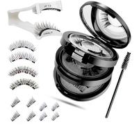 Magnetic Eyelashes Kit - 4 Pairs Magnetic Lashes Natural Look with Applicator, Wispy Strip Lashes & Half lash Style, No Glue Reusable False Eyelashes for Daily Wear