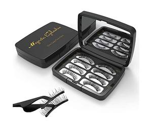 Magnetic Eyelashes,Reusable Magnetic False Eyelashes 3D 3 Magnets Extension Soft individual False Eyelashes No Glue With Tweezers for Women Makeup Natural Look 8 Pcs