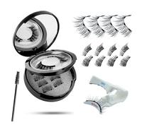 Magnetic Eyelashes with Applicator - 3 Pairs Reusable Magnetic Lashes Natural Look, Wispy Strip & 3/4 Half False Eyelashes Kit, No Glue Needed, 4 Magnet Upgrade,Elegant Black Lash Box with Mirror