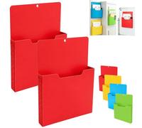 Magnetic File Holder, A4 Color-Coded Magnetic File Storage Pocket, Hanging File Organizer Office Supplies Storage for Cabinets, Whiteboard, Magnetic Mail Letter Folder for Refrigerator，Red-2pcs