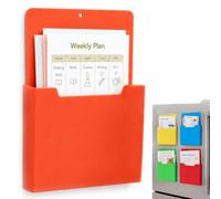 Magnetic File Storage Pocket, A4 Color-Coded Hanging Magnetic File Holder File Folder Organizer for Documents, Papers Magazines, No Drilling Organizer for Refrigerator, Whiteboard, Office (Red)