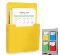 Magnetic File Storage Pocket, A4 Color-Coded Hanging Magnetic File Holder File Folder Organizer for Documents, Papers Magazines, No Drilling Organizer for Refrigerator, Whiteboard, Office (Yellow)