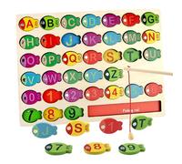Magnetic Fishing Game for Kids, Wooden Fish Fine Motor Skills Toys, Educational Puzzle with Numbers 0-9 Letters A-Z and Fish Rod, Toddler Toys for Birthday Party Stocking Filler