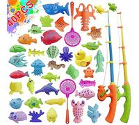 Magnetic Fishing Toys, 40 Pcs Kids Fishing Game Set with Rod and Net, Outdoor Plastic Floating Fish Bathtime Pool Toy for 3 4 5 6 Year Old Toddlers