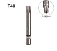 Magnetic Five Point for Torx Screwdriver Bit 50mm Length with Hole 1/4 Inch Hex Shank Compatible with Sizes T8 to T40 for Electric and Manual Screwdrivers and Drills (T40)