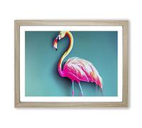 Magnetic Flamingo H1022 Framed Print for Living Room Bedroom Home Office Décor, Wall Art Picture Ready to Hang, Oak A2 Frame (64 x 46 cm)