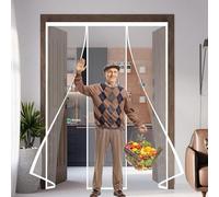 Magnetic Fly Heavy Duty Door Screens, 120x200cm Anti Mosquito Mesh Fly Curtains with Powerful Magnets Full Frame Magic Tape, Keep Bugs Out Lets Fresh Air in for Patio Balcony Bedroom White