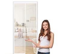 Magnetic Fly Insect Screen Door 60 x 110 cm with Magnets, Magic Tapes, Polyester Fly Screens Doors Nets Lets Fresh Air, Easy to Install for Living Garage Doors, White