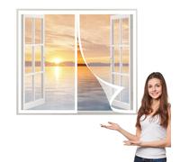 Magnetic Fly Insect Screen Window 110 x 145 cm(43 x 57inch), Reinforced Anti-Tearing Insect Fly Mesh, Lets Fresh Air in for Front Window and Home Outside Kids Pets, White