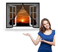 Magnetic Fly Insect Screen Window 90 x 110 cm, Reinforced Anti-Tearing Insect Fly Mesh, Easy to Install for French Doors/Sliding Glass Doors/Patio Doors, Black