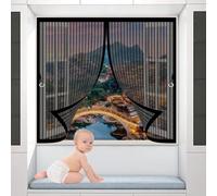 Magnetic Fly Screen 110 x 160 cm Anti Mosquito, Keep Fresh Air in, Portable, Foldable, Custom Sizes, Magnetic Thermal Insulated Curtain for Double Door/French Doors, Black