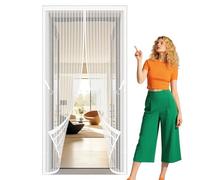 Magnetic Fly Screen 114 x 222 cm No Drill Installation Heavy Duty Mesh Bug Curtain Keep Bugs Out Lets Fresh Air for Living Room, Bedroom, Patio, White