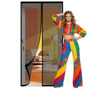 Magnetic Fly Screen 133 x 270 cm with Magnetic Closure Mosquito Screen Door with Powerful Magnets Full Frame Magic Tape for Living Room, Bedroom, Patio, Black