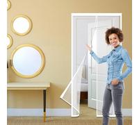 Magnetic Fly Screen 144 x 194 cm Heavy Duty Bug Mesh Curtain Easy to Install Without Drilling Dogs Pets Friendly for Patio Door, Sliding Door, Double French, White