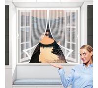 Magnetic Fly Screen 145 x 88 cm Automatically Closes, Keep Bugs Out, Without Drilling, Easy to Install, Anti Mosquito Mesh Curtain for Double Door/French Doors, White