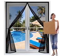 Magnetic Fly Screen 200 x 176 cm Anti Mosquito, Keep Fresh Air in, Portable, Foldable, Custom Sizes, Adjustable DIY Window Screen for Double Door/French Doors, Black