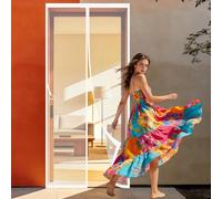 Magnetic Fly Screen 61 x 204 cm No Tools Installation Screen Door Fly Keep Bugs Out Lets Fresh Air Suitable for Balcony, Terrace, Cellar, Bedroom and Sliding Room, White