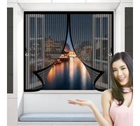 Magnetic Fly Screen 67 x 145 cm Anti Mosquito, Keep Fresh Air in, Portable, Foldable, Custom Sizes, Fly Screens Curtain Nets for Double Door/French Doors, Black