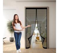 Magnetic Fly Screen 95 x 365 cm Anti Mosquito, Keep Fresh Air in, Portable, Foldable, Custom Sizes, Magnetic Door Screen Small for Double Door/French Doors, Black
