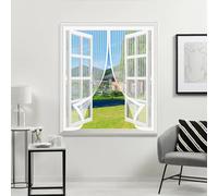 Magnetic Fly Screen Curtain 100 x 90 cm with Powerful Magnets & Full Frame Magic Tape, Keep Bugs Out & Lets Fresh Air in Duty Fly Screen Curtain for All Types of Windows, White