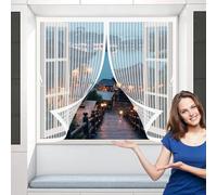 Magnetic Fly Screen Curtain 112 x 124 cm Automatically Closes, Keep Bugs Out, Without Drilling, Easy to Install, Magnetic Curtain Screen for Patio Door/Balcony Door, White