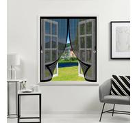 Magnetic Fly Screen Curtain 114 x 116 cm with Powerful Magnets & Full Frame Magic Tape, Keep Bugs Out & Lets Fresh Air in Duty Fly Screen Curtain for All Types of Windows, Black