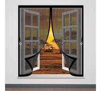 Magnetic Fly Screen Curtain 117 x 118 cm with Powerful Magnets & Full Frame Magic Tape, Keep Bugs Out & Lets Fresh Air in Mesh Screen Curtain for All Types of Windows, Black