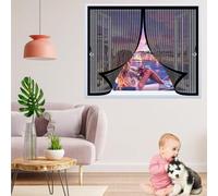 Magnetic Fly Screen Curtain 124 x 114 cm with Powerful Magnets & Full Frame Magic Tape, Keep Bugs Out & Lets Fresh Air in Mesh Screen Curtain for All Types of Windows, Black