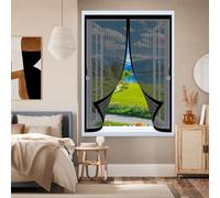Magnetic Fly Screen Curtain 139 x 136 cm with Powerful Magnets & Full Frame Magic Tape, Keep Bugs Out & Lets Fresh Air in Thermal Curtain Magnetic for All Types of Windows, Black