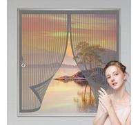 Magnetic Fly Screen Curtain 141 x 141 cm with Powerful Magnets & Full Frame Magic Tape, Keep Bugs Out & Lets Fresh Air in Duty Fly Screen Curtain for All Types of Windows, Grey