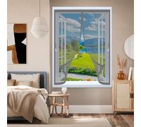 Magnetic Fly Screen Curtain 152 x 132 cm with Powerful Magnets & Full Frame Magic Tape, Keep Bugs Out & Lets Fresh Air in Thermal Curtain Magnetic for All Types of Windows, Grey