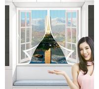 Magnetic Fly Screen Curtain 160 x 165 cm Anti Mosquito, Keep Fresh Air in, Portable, Foldable, Custom Sizes, Mosquito Magnetic Screen for Double Door/French Doors, White