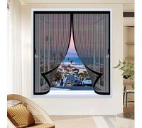 Magnetic Fly Screen Curtain 220 x 170 cm with Powerful Magnets & Full Frame Magic Tape, Keep Bugs Out & Lets Fresh Air in Mesh Screen Curtain for All Types of Windows, Black