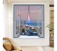 Magnetic Fly Screen Curtain 240 x 50 cm with Powerful Magnets & Full Frame Magic Tape, Keep Bugs Out & Lets Fresh Air in Mesh Screen Curtain for All Types of Windows, Grey