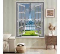 Magnetic Fly Screen Curtain 52 x 50 cm with Powerful Magnets & Full Frame Magic Tape No Gap, Lets Fresh Air in, Keep Bugs Out Mesh Screen Curtain for All Types of Windows, Grey