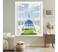 Magnetic Fly Screen Curtain 64 x 50 cm with Powerful Magnets & Full Frame Magic Tape No Gap, Lets Fresh Air in, Keep Bugs Out Mesh Screen Curtain for All Types of Windows, White