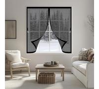 Magnetic Fly Screen Curtain 75 x 81 cm with Powerful Magnets & Full Frame Magic Tape, Keep Bugs Out & Lets Fresh Air in Curtains to Stop Flies for All Types of Windows, Black