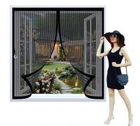 Magnetic Fly Screen Curtain 80 x 98 cm with Powerful Magnets & Full Frame Magic Tape, Keep Bugs Out & Lets Fresh Air in Heavy Duty Fly Curtains for All Types of Windows, Black